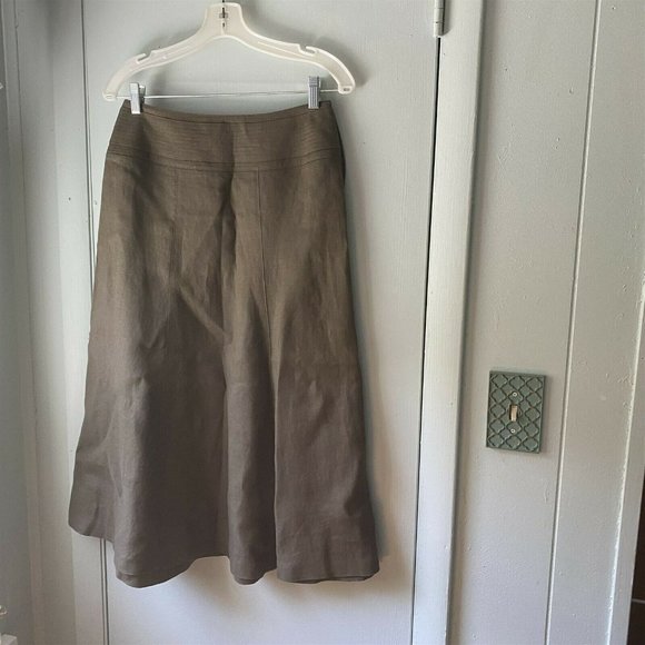 Talbots Skirt Irish Linen Brown Knee Length slits - Picture 8 of 10